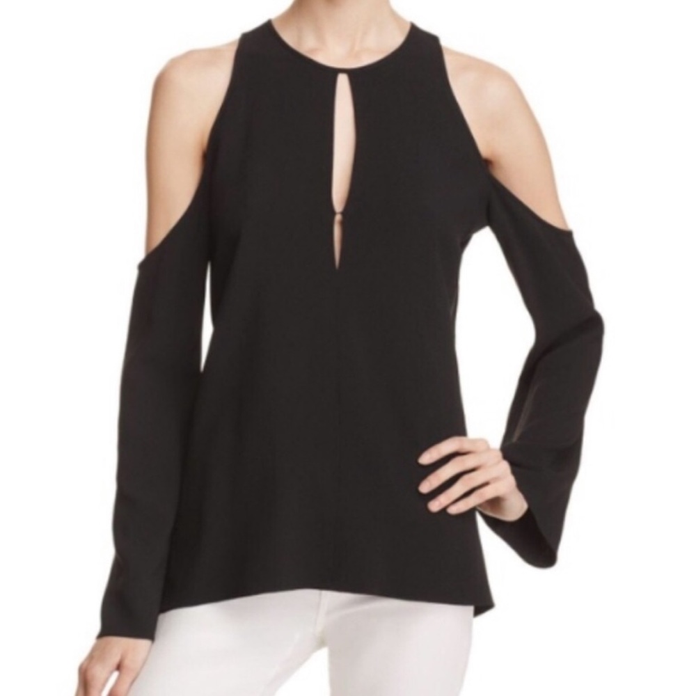 Theory Black Cold-Shoulder Keyhole Blouse